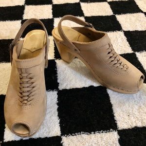 No. 6 Open Toe Weave High Heel Clogs